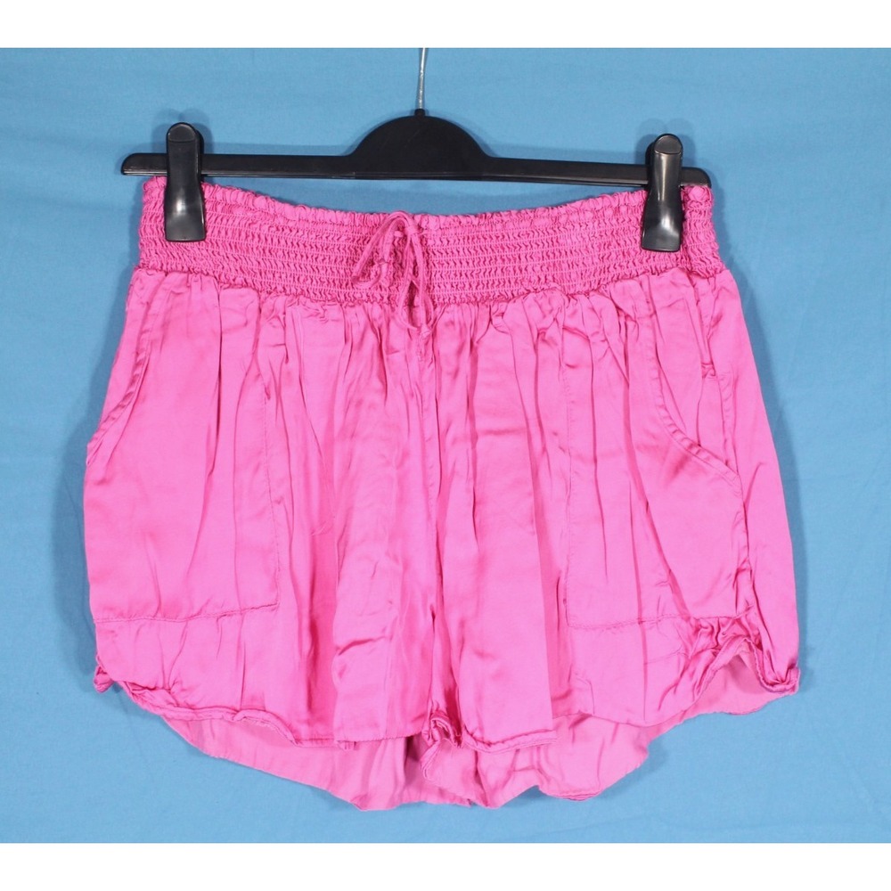 AERIE Hot Pink SATIN High-Rise PLEATED Side Pockets TIE SMOCKED WAIST Shorts L